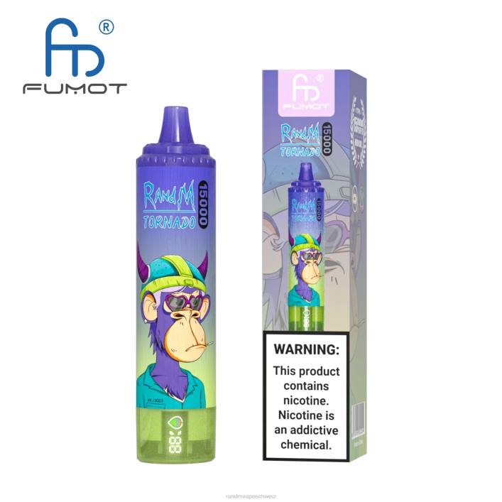 RandM Tornado Schweiz | Fumot RandM Tornado 00P253 15000 Vape-Gerät mit Akku und E-Liquid-Display Version 3 Mango auf Eis